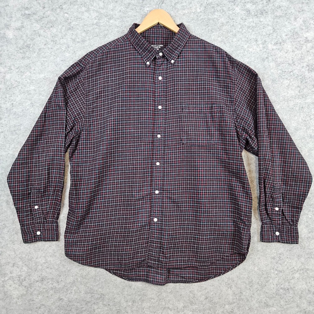 Ralph Lauren Jeans Co Mens Size XL Button Down Long Sleeve Shirt Black Mini-Pane